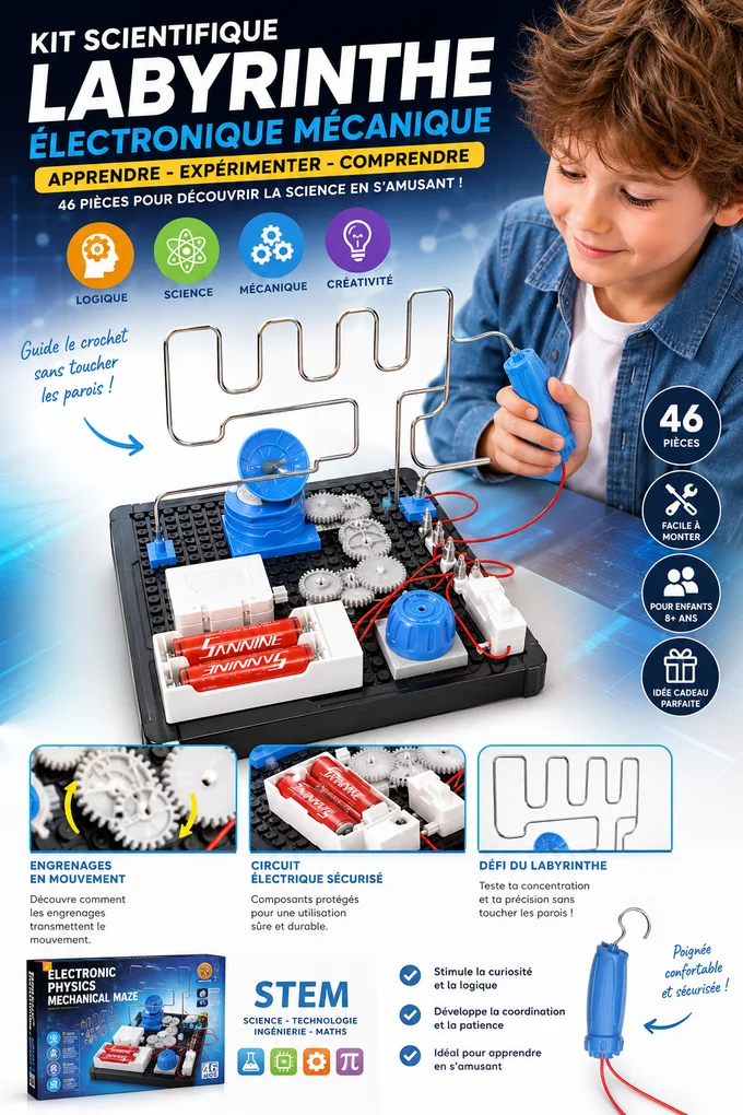 Kit Éducatif STEAM Labyrinthe Électrique & Engrenages - vue principale et présentation du produit