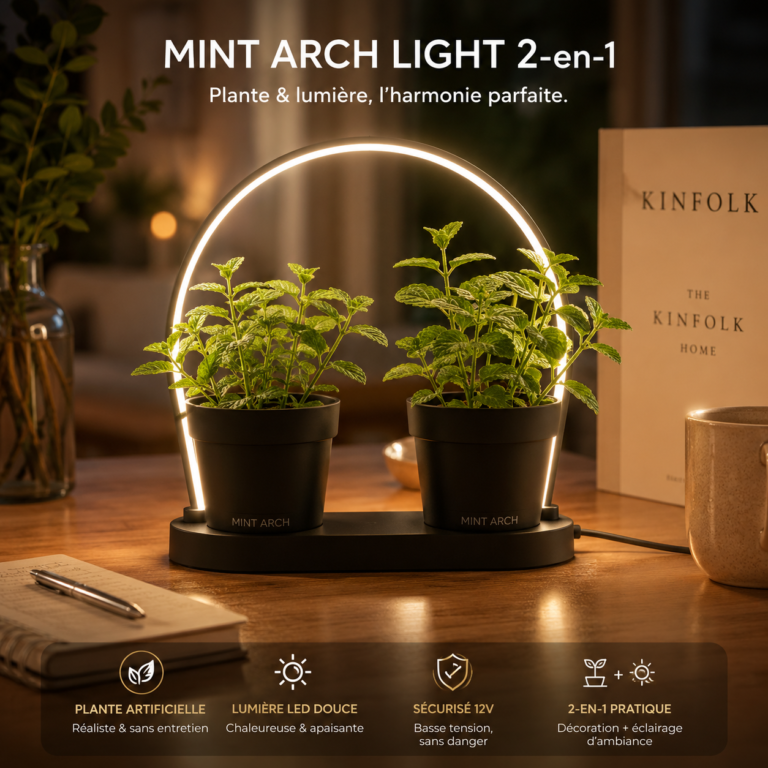 Plante Décorative Lumineuse LED 12V avec Double Pot de Menthe Artificielle - 1piece.ma