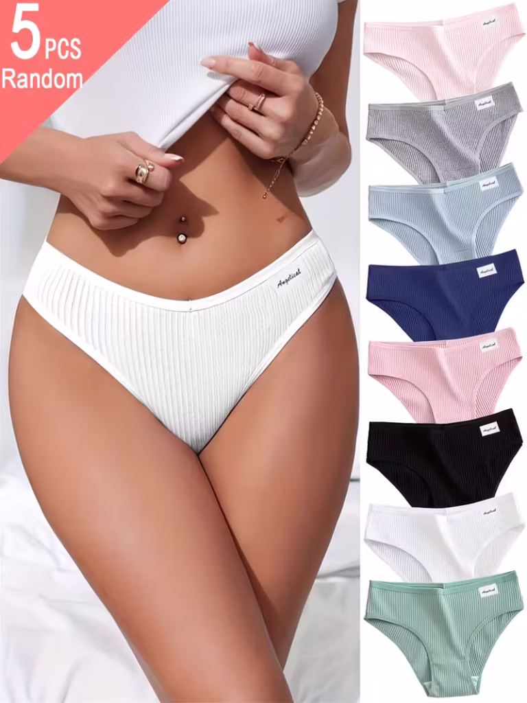 Lot de 5 Culottes Côtelées Taille Haute Femme - vue principale et présentation du produit