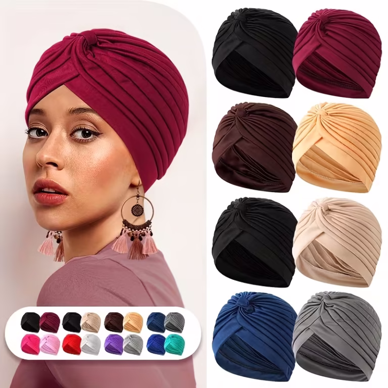Lot de 2 Bonnets Bandana Plissés Femme - vue principale et présentation du produit