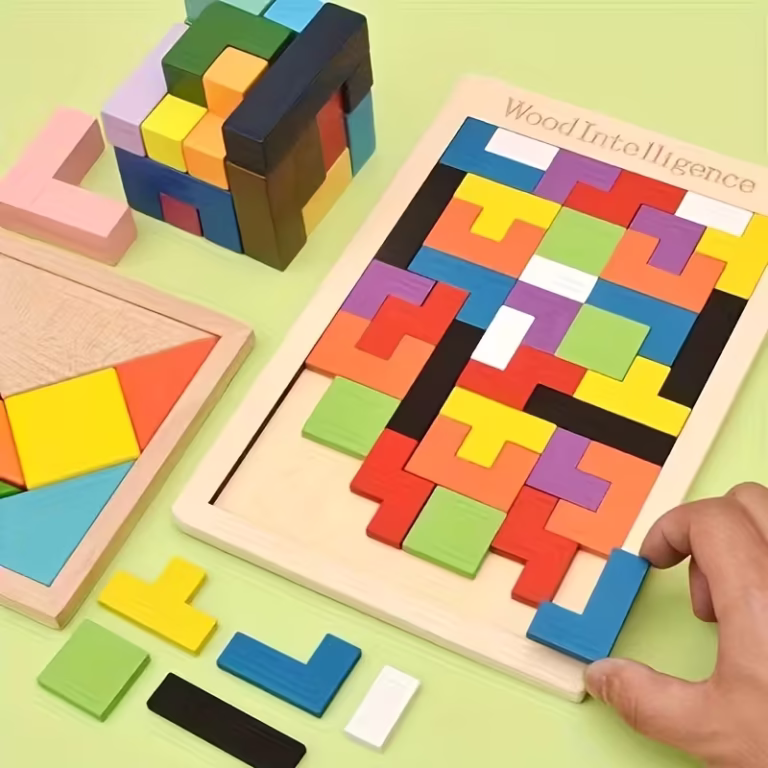 Puzzle Tangram Tétris en Bois - vue principale et présentation du produit