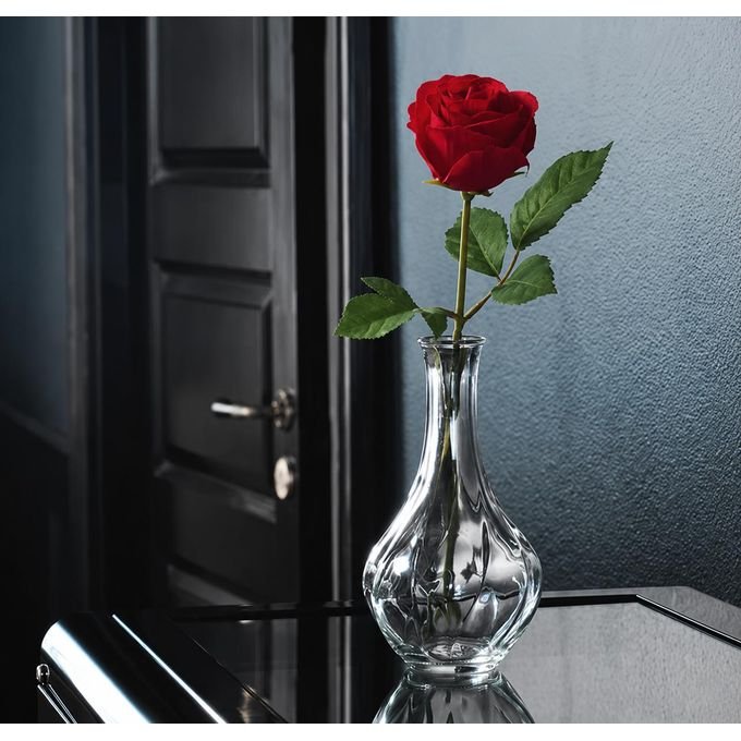 Vase en Verre Transparent avec Rose Rouge Artificielle - vue principale et présentation du produit