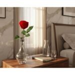 Vase en Verre Transparent avec Rose Rouge Artificielle - vue détaillée et finitions de qualité
