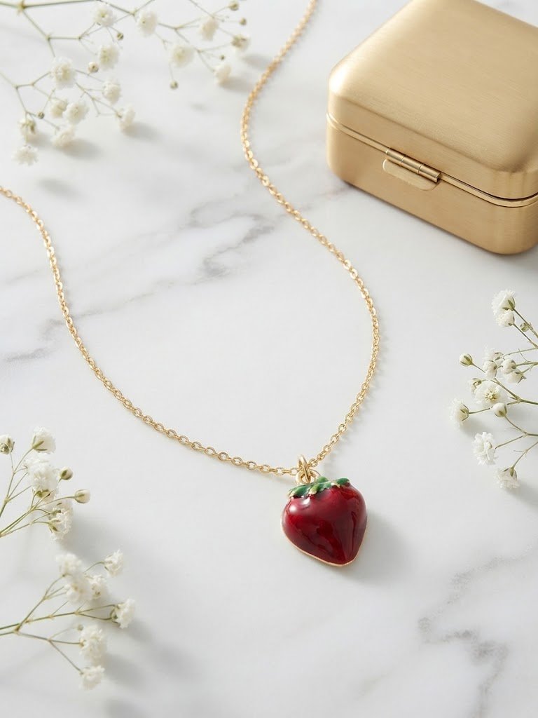 Collier Fraise Doré pour Femme - vue principale et présentation du produit