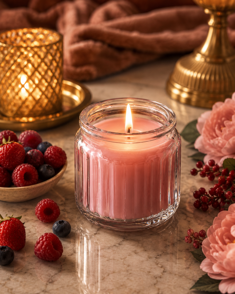 Bougie Parfumée Fruits Rouges dans Verre - vue principale et présentation du produit