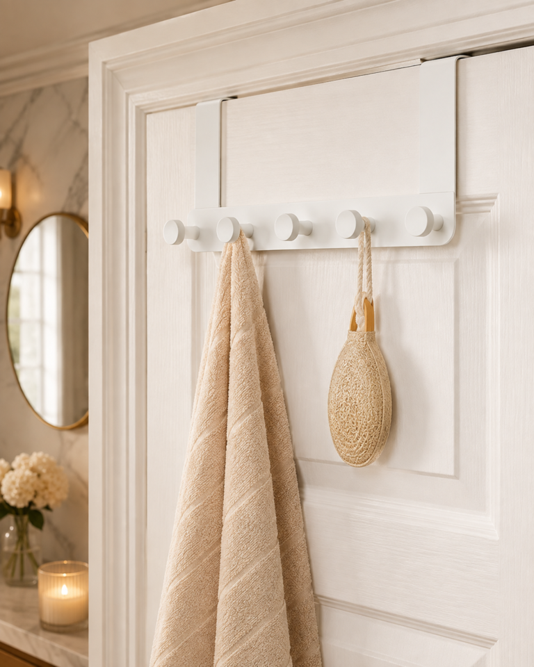 Patère de Porte Blanche à 6 Crochets - vue principale et présentation du produit