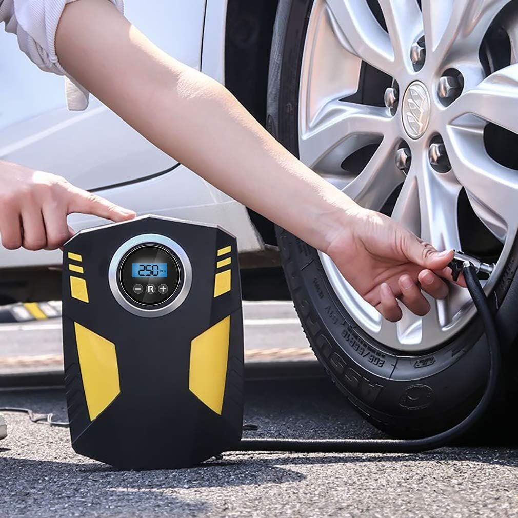 Gonfleur Pneus Voiture avec Affichage Digital et Lumière LED, pour Voiture, Vélo, Moto, Ballon - vue principale et présentation du produit