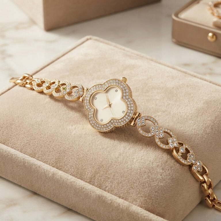 Montre Femme Dorée Élégante avec Strass - vue principale et présentation du produit