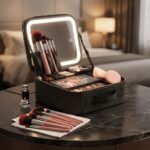 Miroir LED tactile allumé avec éclairage haute définition intégré à la valise de maquillage