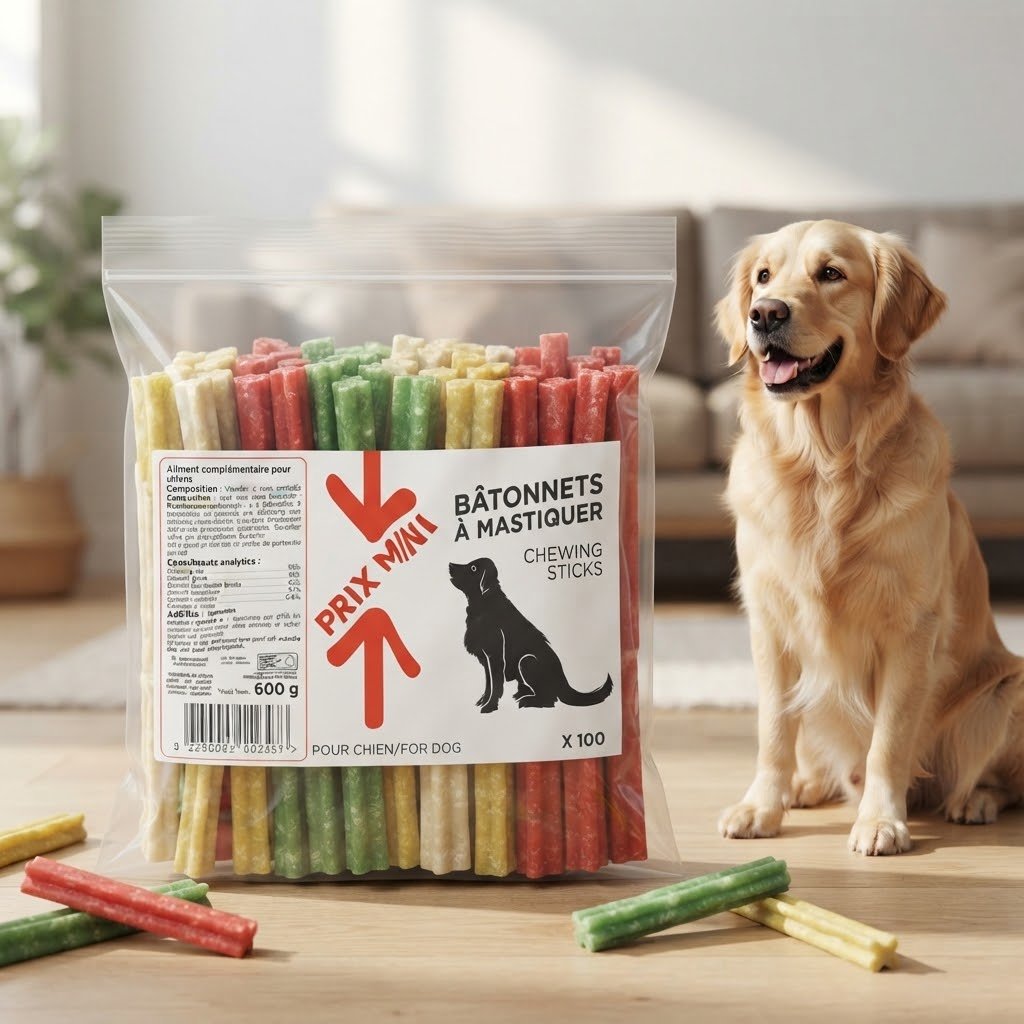100 Bâtonnets à Mastiquer pour Chien - vue principale et présentation du produit