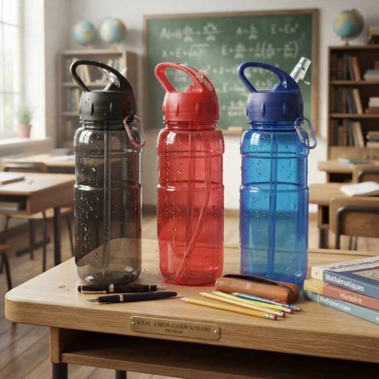 Gourde Sportive et Scolaire Tri-Color avec Paille Intégrée - vue principale et présentation du produit