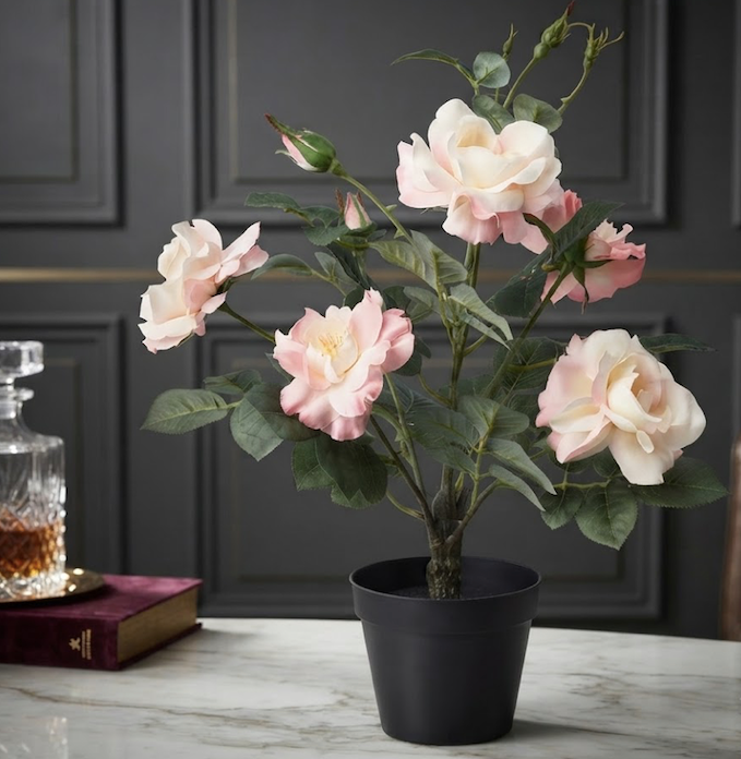 Plante Artificielle Rose Rose 12 cm - vue principale et présentation du produit