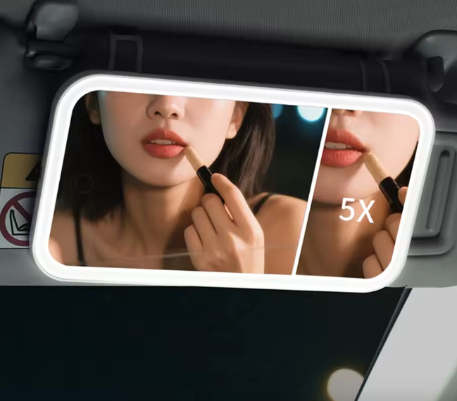 Miroir maquillage Led sur pare-soleil voiture , tactile avec 3 modes d'éclairage - vue principale et présentation du produit