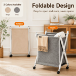 Panier à Linge Pliable Grand Format avec Roulettes 360° - vue détaillée et finitions de qualité
