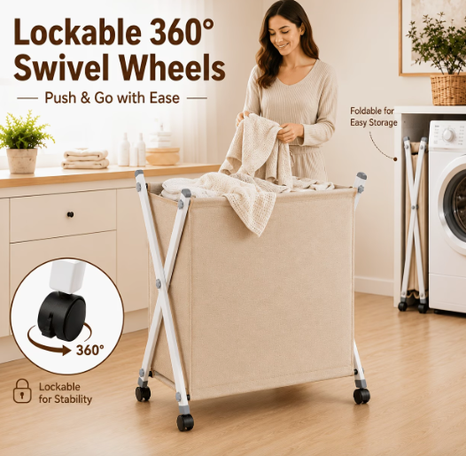 Panier à Linge Pliable Grand Format avec Roulettes 360° - vue principale et présentation du produit