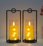 Lot de 2 bougies sans flamme avec support décoratif - vue détaillée et finitions de qualité