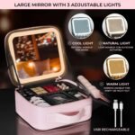 Vue d'ensemble du vanity case ouvert avec rangement cosmétique optimisé