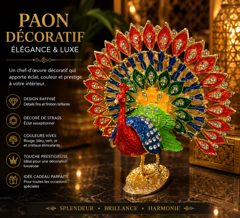 Paon Décoratif Marocain en Strass - vue principale et présentation du produit