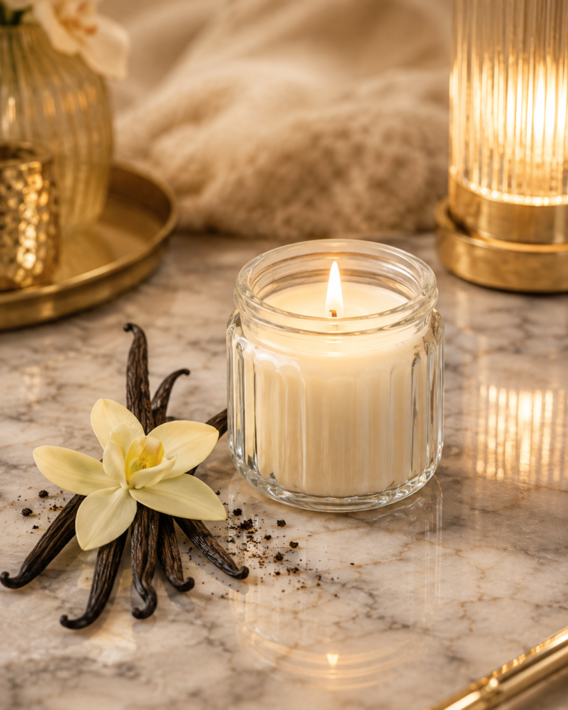 Bougie Parfumée Vanille dans Verre - vue principale et présentation du produit