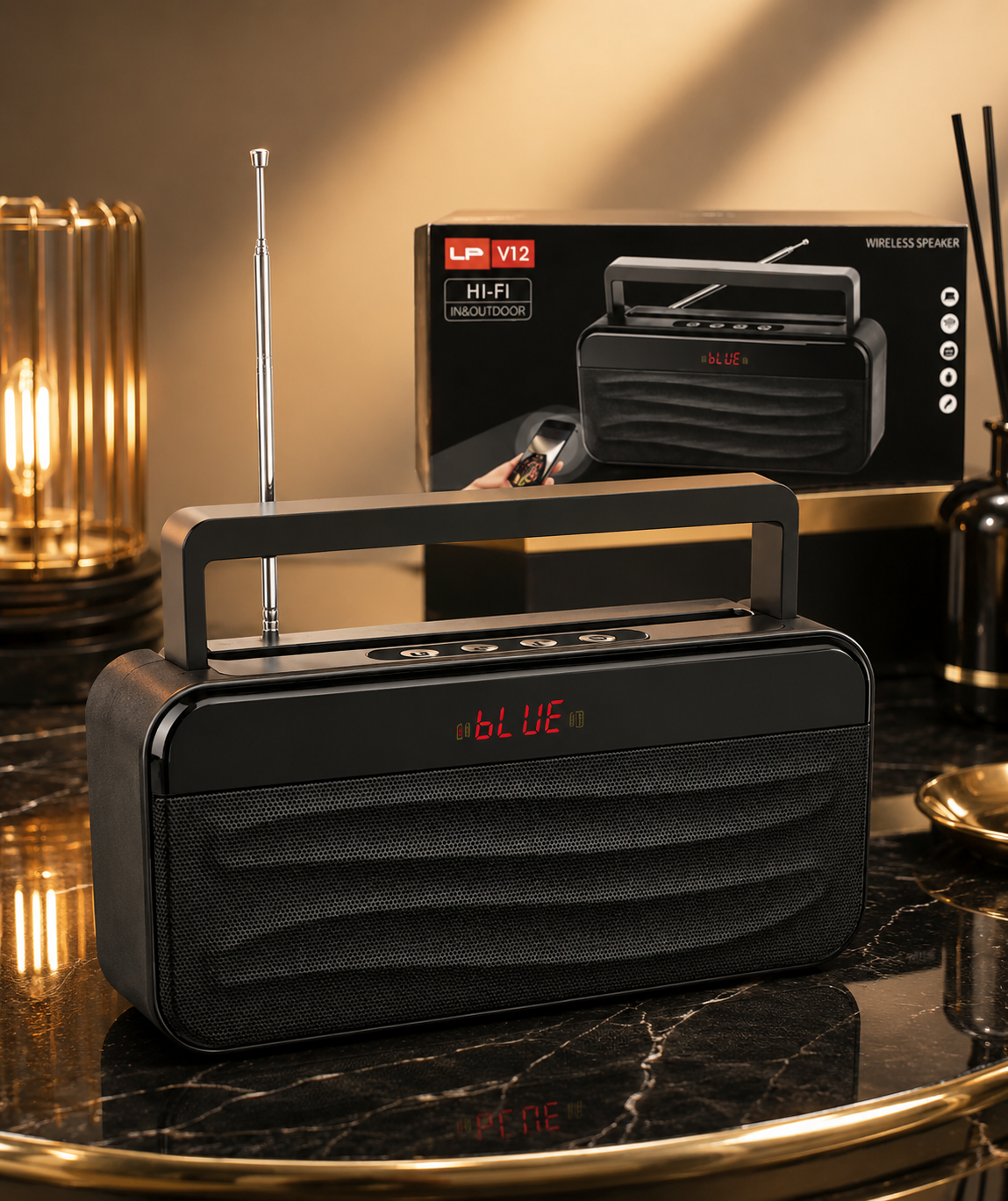 e64fb2fc-d626-4da9-b0b4-f044b9a257be Enceinte Bluetooth Portable LP V12 - vue principale et présentation du produit