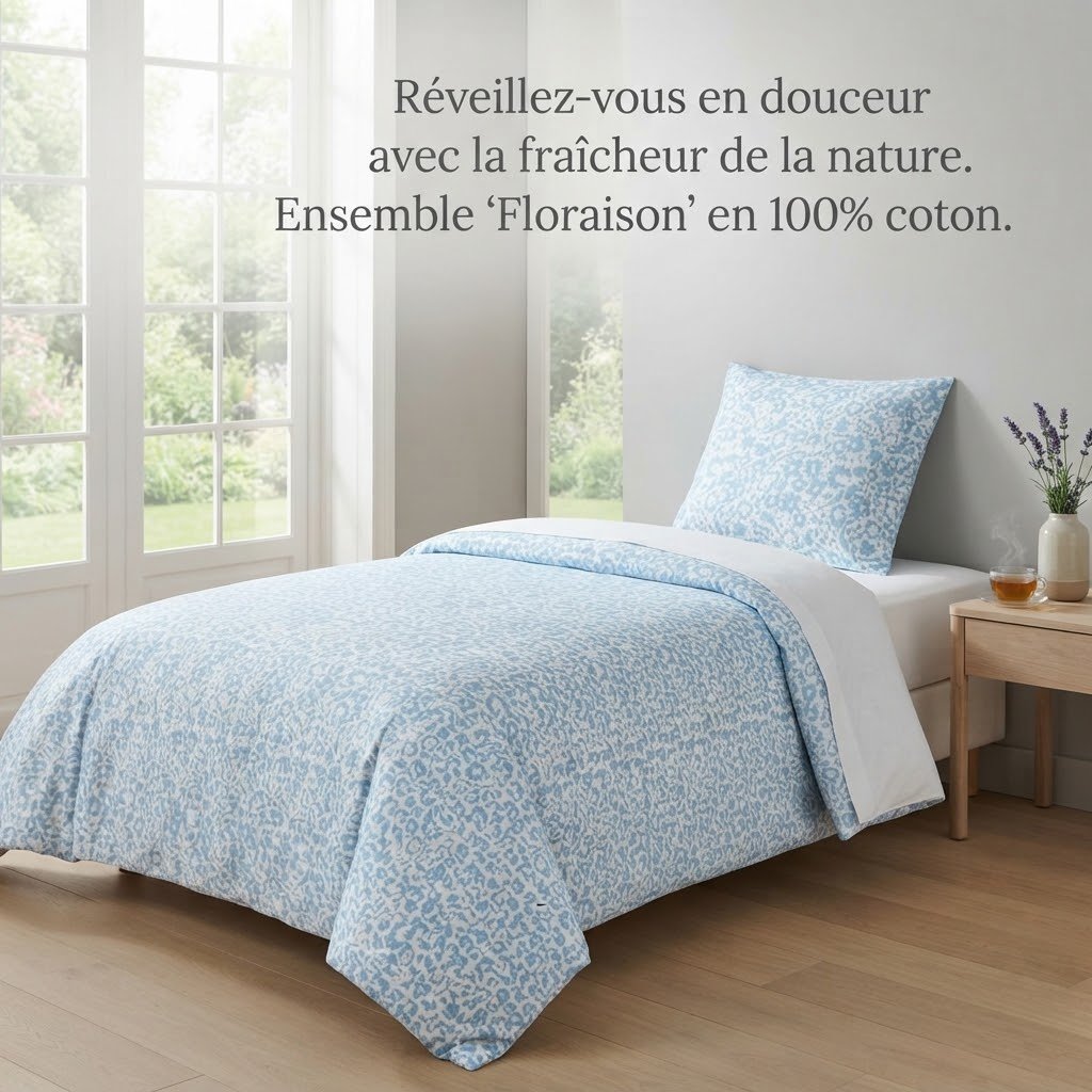 Parure de Lit Simple 150x200 cm en Coton - vue principale et présentation du produit