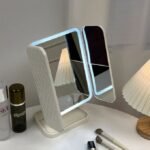 Miroir Cosmétique Pliable avec Support de Rangement- 3 Couleurs de Lumière et Luminosité Réglable - vue détaillée et finitions de qualité