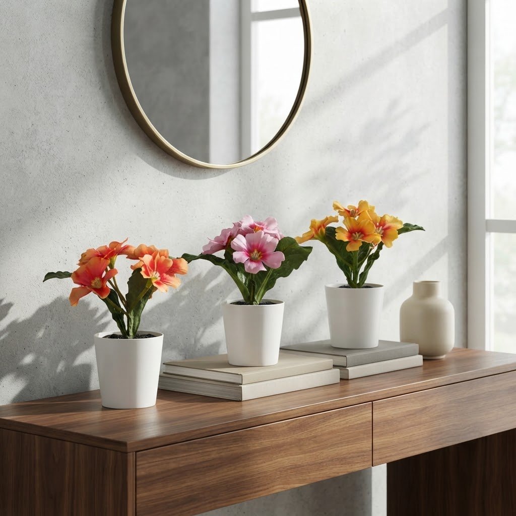 Lot de 3 Plantes Artificielles Primevères Multicolores en Pot - vue principale et présentation du produit