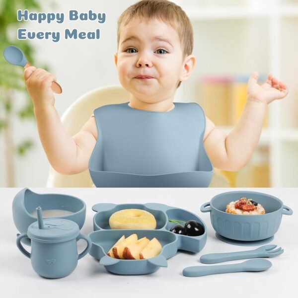 Set de Vaisselle 8 Pièces en Silicone Alimentaire pour Enfants