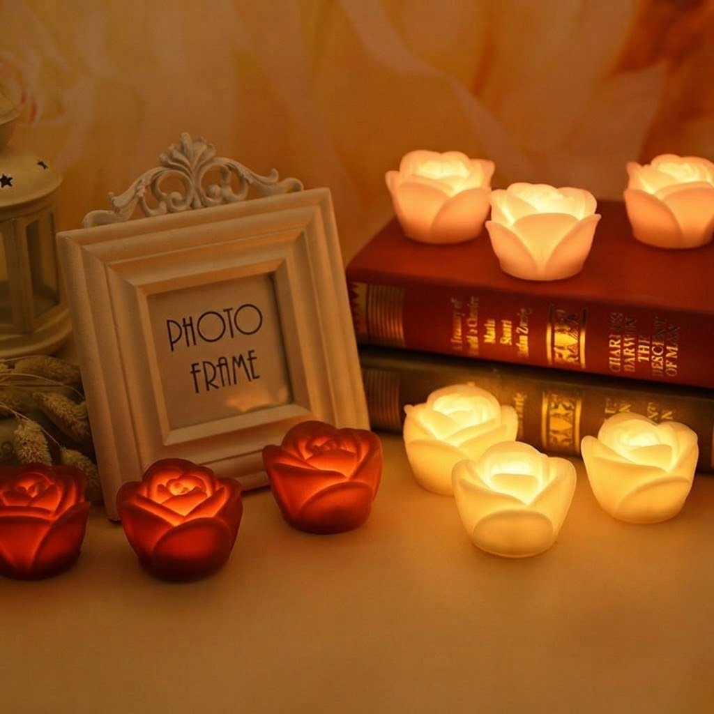 lot de 12 Veilleuses LED 3D Rose - vue principale et présentation du produit