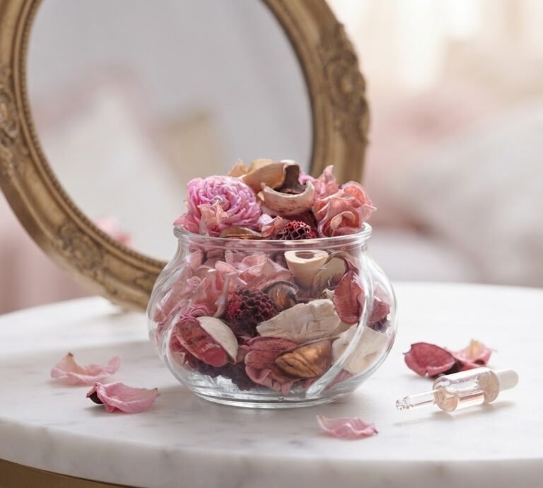Bocal de Pot-Pourri Parfumé aux Fleurs Roses - vue principale et présentation du produit